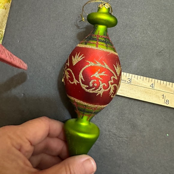 Glass Blown Red & Green Christmas Tree Ornament - Picture 3 of 8